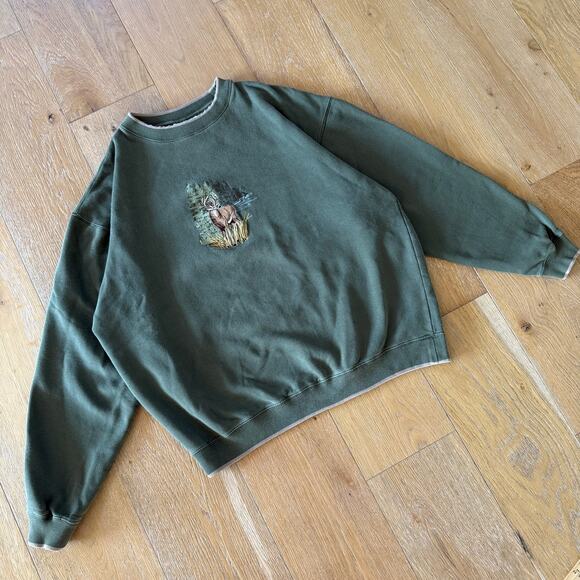 Vintage MC Sport Embroidered Deer Crewneck Sweatshirt Forest Green Size XL - Picture 1 of 7